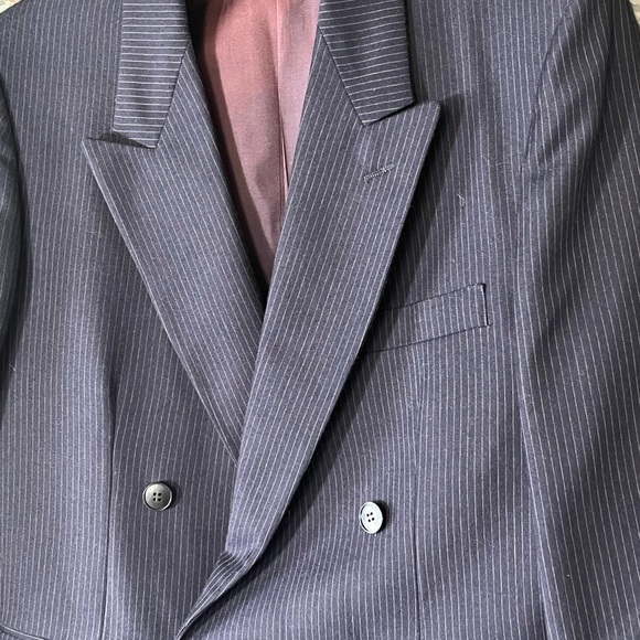 Vintage Wool Navy Pinstripe Power Blazer Tailored - Picture 3 of 7